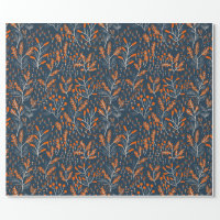 Rustic blue orange floral wrapping paper sheets, Zazzle in 2023