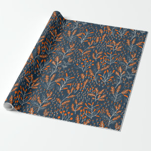 Orange and Blue Floral Wrapping Paper