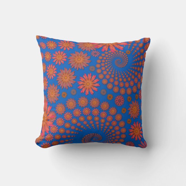 Orange and Blue Flower Design Throw Pillow (Front)