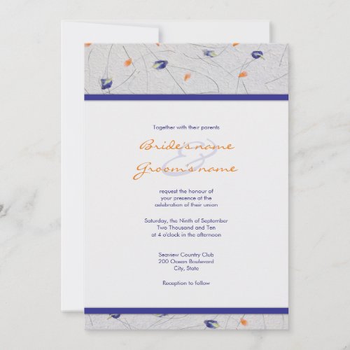 Orange and Blue Flower Petal Wedding Invitations