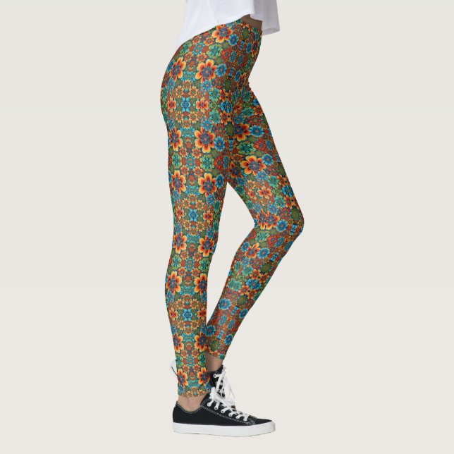 Orange and blue flowers leggings (Right)