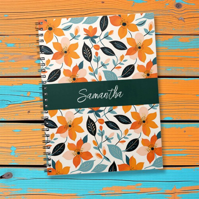 Orange and Blue Foliage and Flowers Personalized Notebook (Creator Uploaded)