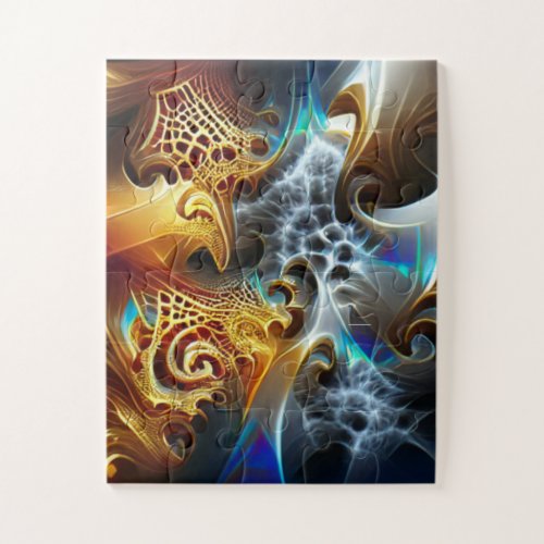 Orange and Blue Fractal Artwork Jigsaw Puzzle