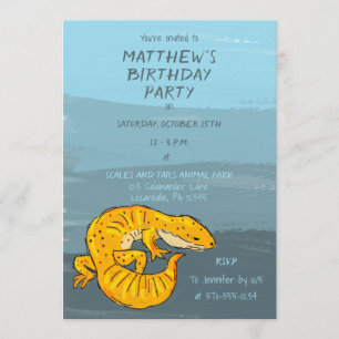 Orange and Blue Gecko Lizard Birthday Party Invitation