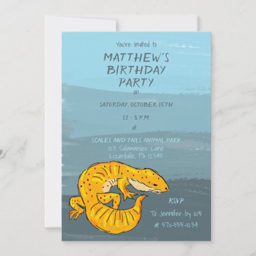 Orange and Blue Gecko Lizard Birthday Party Invitation