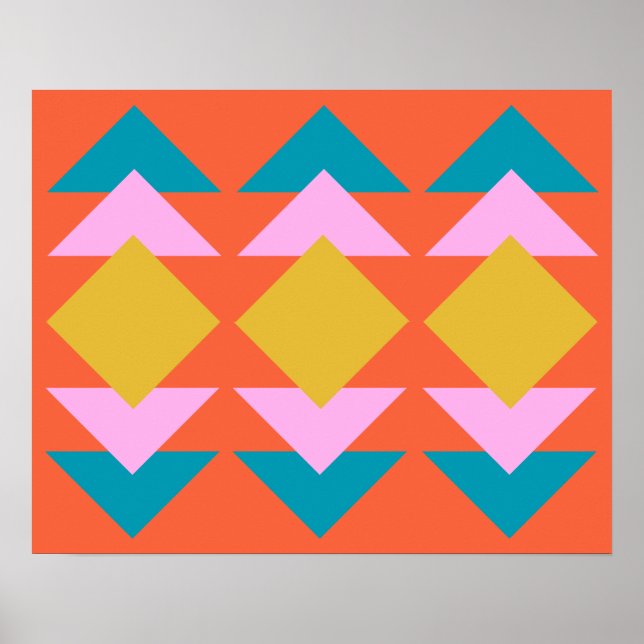 Orange and Blue Geometric Scandinavian Design Poster (Front)