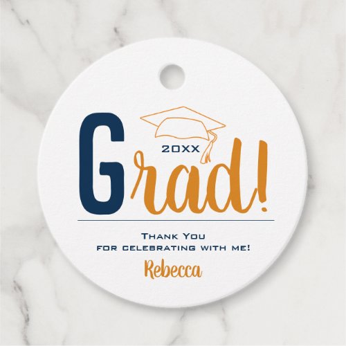 Orange and Blue Graduation Cap Favor Tags