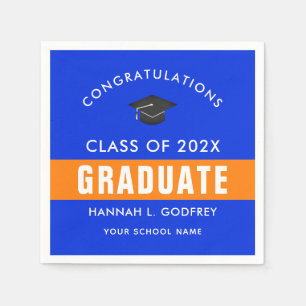 Orange and Blue Graduation Congrats Custom Napkins