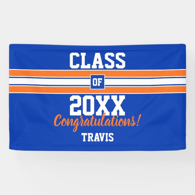 Orange and Blue Graduation Congratulations Banner (Horizontal)