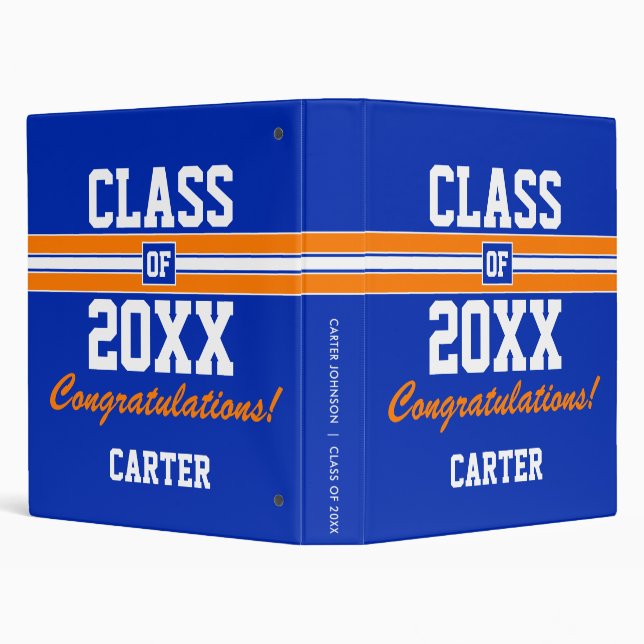Orange and Blue Graduation Custom 3 Ring Binder (Background)