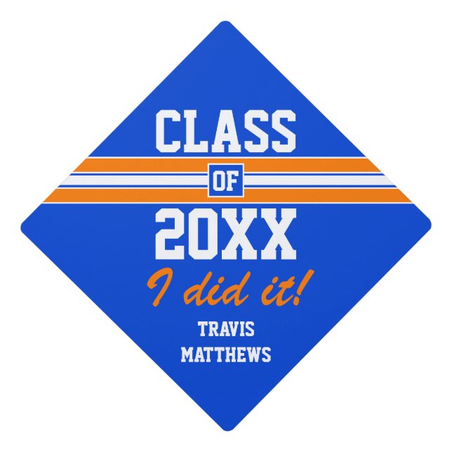 Orange and Blue Graduation Custom Cap Topper (Front)