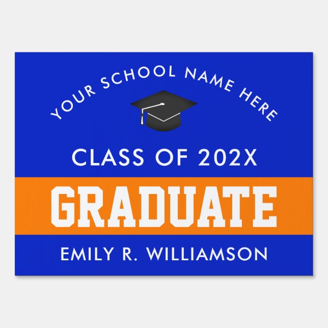 Orange and Blue Graduation Custom Sign (Front)