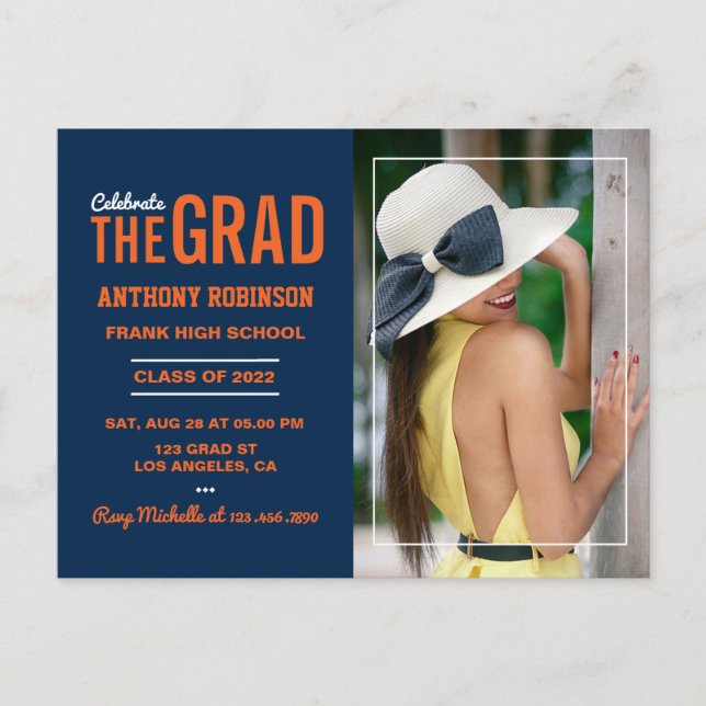 Orange and Blue Graduation Party Photo Postcard (Front)