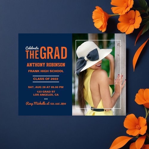 Orange and Blue Graduation Party Photo Postcard