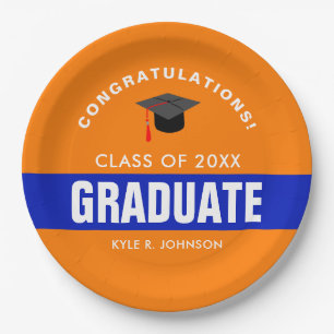 Orange and Blue Graduation Personalized Paper Plates