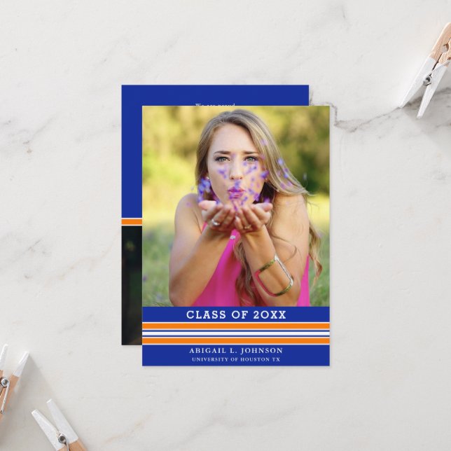 Orange and Blue Graduation Photo Announcement (Front/Back In Situ)