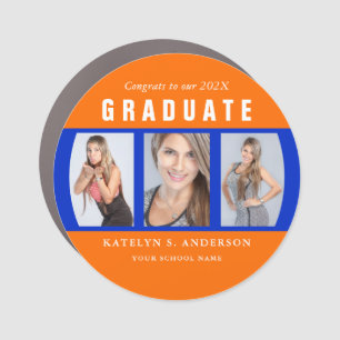 Orange and Blue Graduation Photo Collage Car Magne Car Magnet
