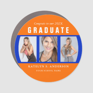 Orange and Blue Graduation Photo Collage Car Magne Magnet