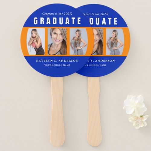 Orange and Blue Graduation Photo Collage  Hand Fan