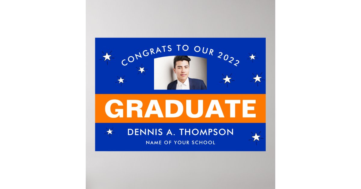 Orange and Blue Graduation Photo Custom Poster | Zazzle