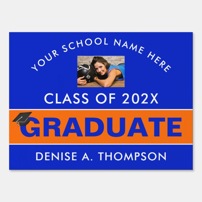 Orange and Blue Graduation Photo Custom Sign (Front)