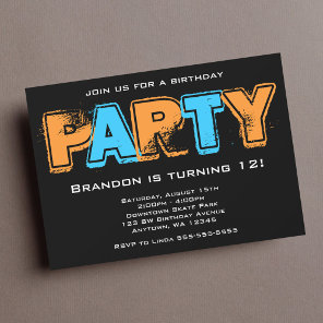 Orange and Blue Grunge Birthday Party Invitation