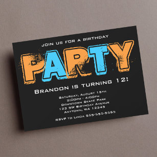 Orange and Blue Grunge Birthday Party Invitation