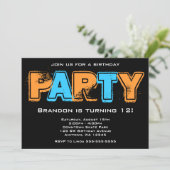 Orange and Blue Grunge Birthday Party Invitation (Standing Front)