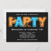 Orange and Blue Grunge Birthday Party Invitation (Front)