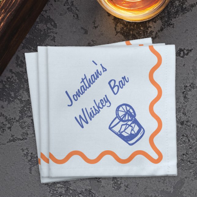 Orange and Blue Hand Drawn Whiskey Bar Custom Cloth Napkin (Creator Uploaded)