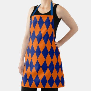 Orange and Blue Harlequin Checkered Design Apron