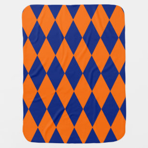 Orange and Blue Harlequin Checkered Design Baby Blanket