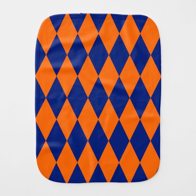 Orange and Blue Harlequin Checkered Design  Baby Burp Cloth (Front)