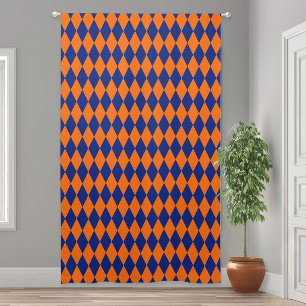 Orange and Blue Harlequin Checkered Design Blackout Curtains