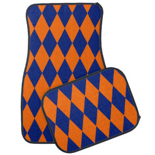 Orange and Blue Harlequin Checkered Design Car Floor Mat
