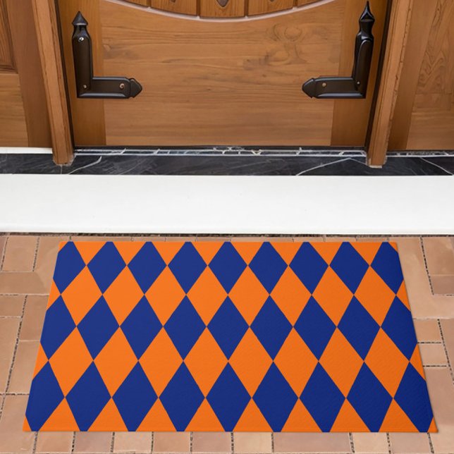 Orange and Blue Harlequin Checkered Design  Doormat (Creator Uploaded)