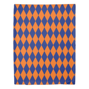 Orange and Blue Harlequin Checkered Design  Duvet Cover