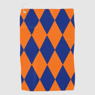 Orange and Blue Harlequin Checkered Design Golf Towel