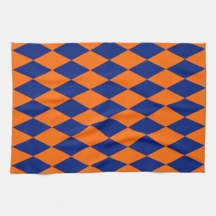 Orange and Blue Harlequin Checkered Design Kitchen Towel