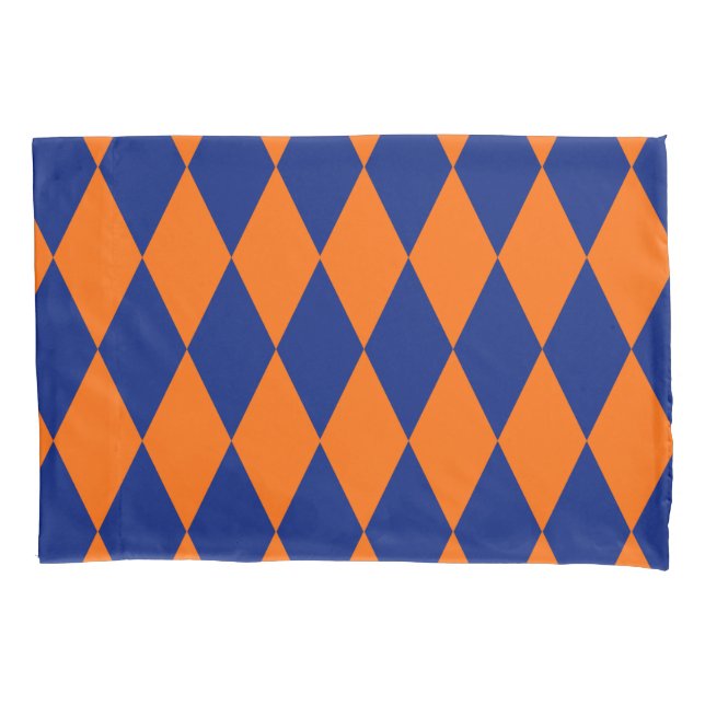 Orange and Blue Harlequin Checkered Design  Pillow Case (Front)
