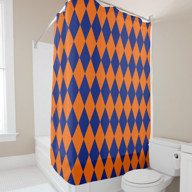 Orange and Blue Harlequin Checkered Design  Shower Curtain (Creator Uploaded)