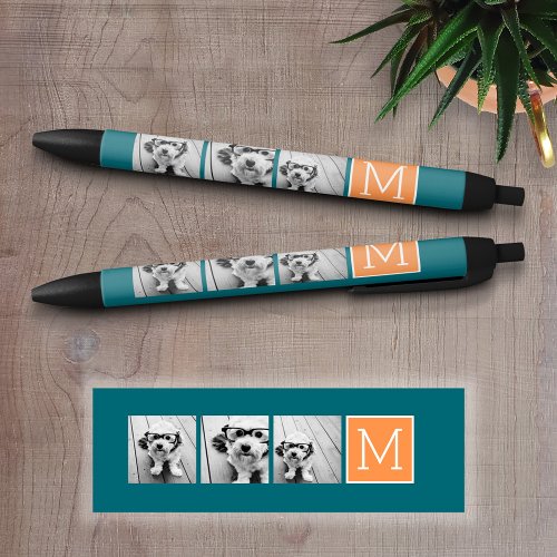 Orange and Blue Instagram Photo Collage Monogram Black Ink Pen