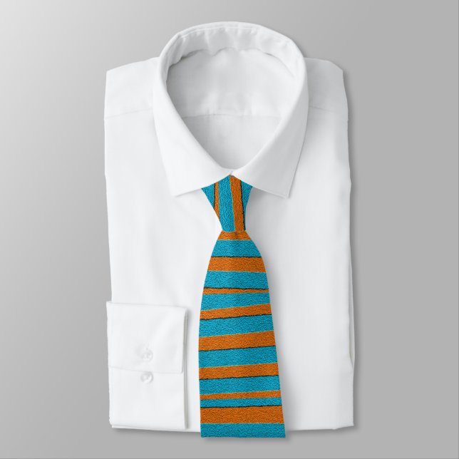 Orange and Blue Irregular Stripe Pattern Neck Tie (Tied)