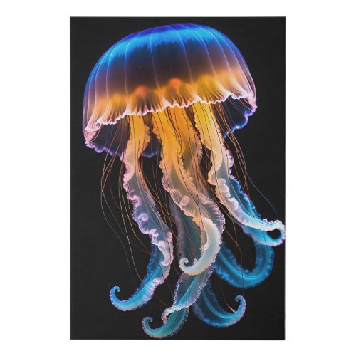 Orange and Blue Jellyfish Realistic Stunning Faux Canvas Print