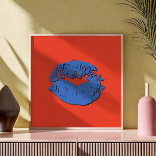 Orange and Blue Kissing Lips Poster