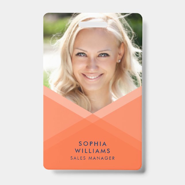 Orange and Blue Layered Geometric Photo Badge (Front)