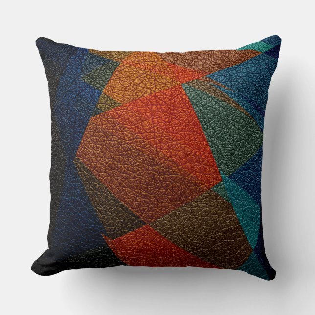 Orange and Blue Leather Look Throw Pillow (Front)