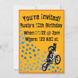 Orange and blue motocross birthday invitation