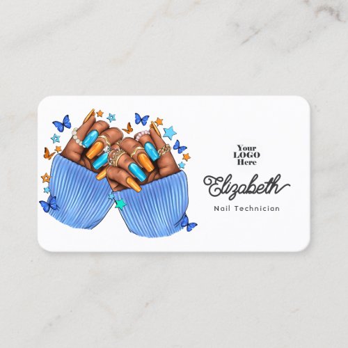 Orange and Blue Nail Salon Branding Design Business Card