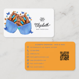 Orange and Blue Nail Salon Branding Design Business Card